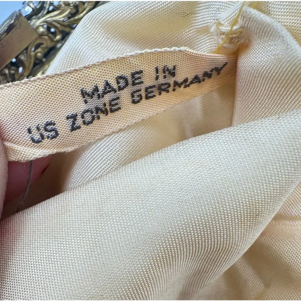 Made in US Zone Germany vintage gold tone mesh purse rhinestones wristlet bag